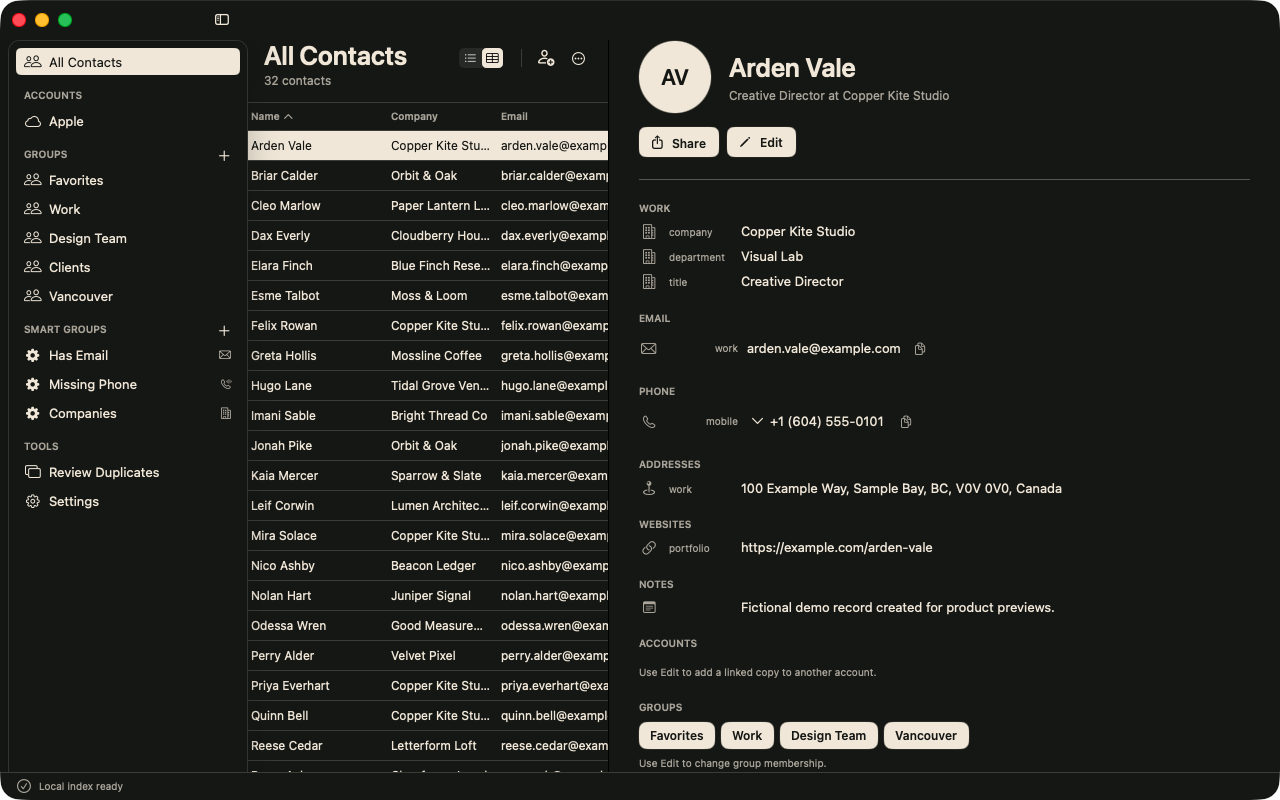 People for Mac, table view
